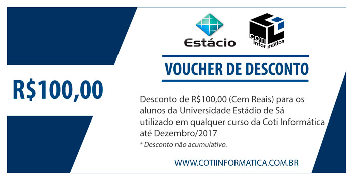 voucher de desconto para alunos da Universidade Estácio de Sá