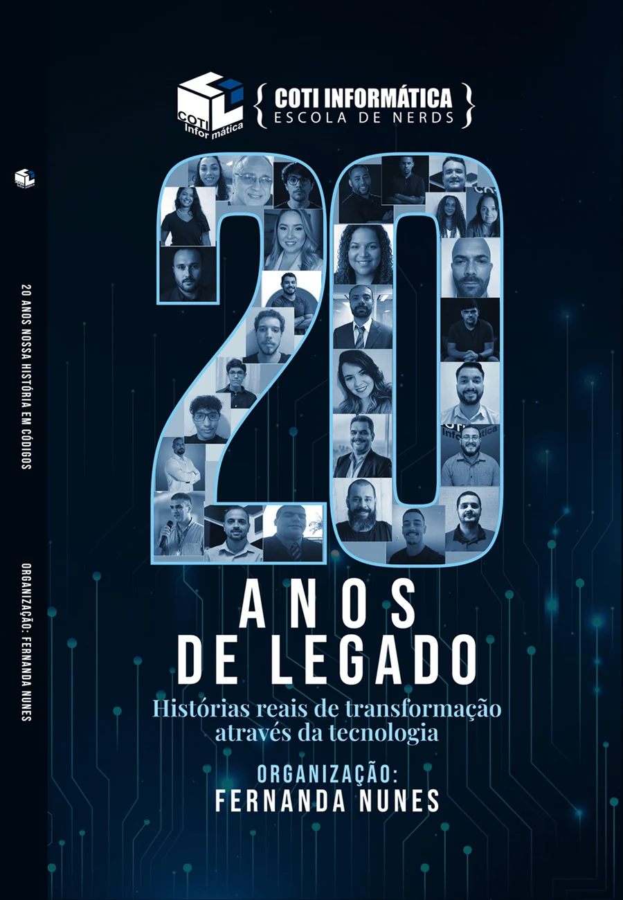 Capa completa do livro com a lombada: ‘20 anos Nossa História em Códigos’ na lombada e ‘20 Anos de Legado’ na capa.